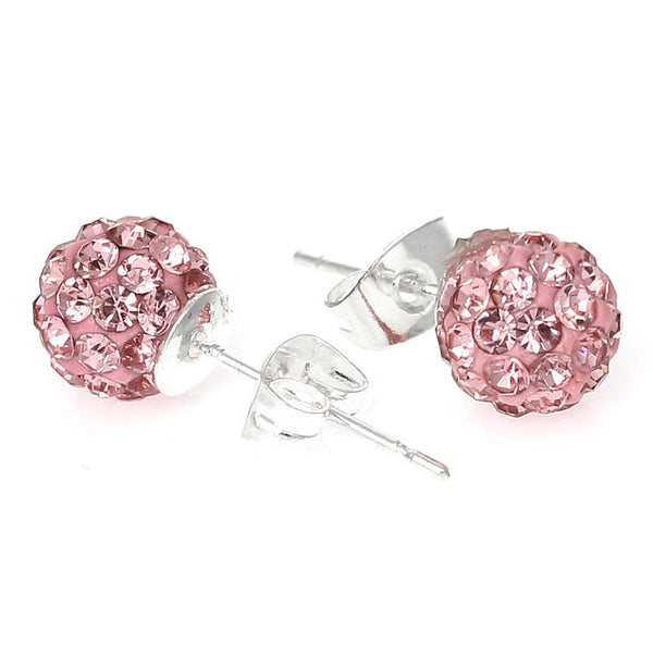 June Birthstone 8mm Rhinestones Crystal Fireball Disco Ball Pave Bead Stud Earrings - Sexy Sparkles Fashion Jewelry - 1