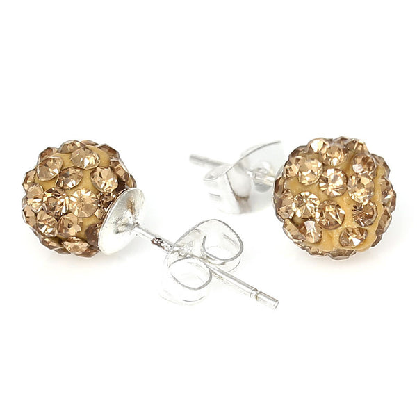 November Birthstone 8mm Rhinestones Crystal Fireball Disco Ball Pave Bead Stud Earrings - Sexy Sparkles Fashion Jewelry - 1