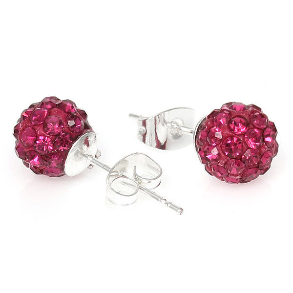 October Birthstone 8mm Rhinestones Crystal Fireball Disco Ball Pave Bead Stud Earrings - Sexy Sparkles Fashion Jewelry - 1