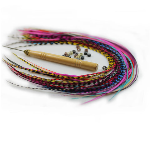 Feather Hair Extensions, 100% Real Rooster Feathers, Long Rainbow Colors, 20 Feathers with Beads and Loop Tool Kit - Sexy Sparkles Fashion Jewelry - 2