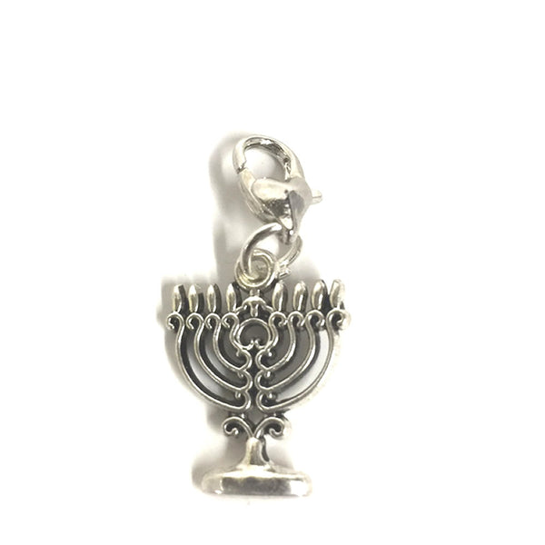 Hanukkah Menorah Candle Holder Dangle Pendant for European Clip on Charm Jewelry w/ Lobster Clasp