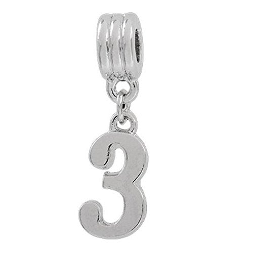 Lucky Numbers 3 Dangle European Bead Compatible for Most European Snake Chain Bracelets