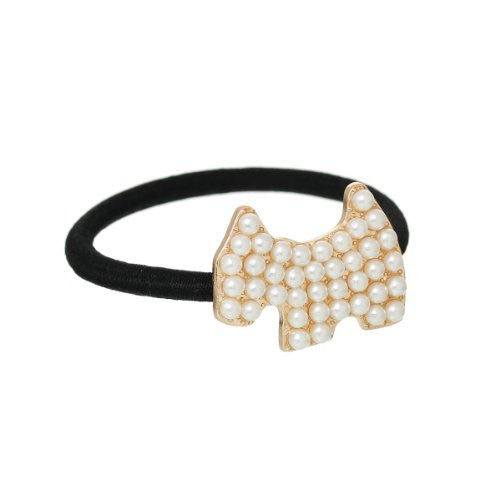 Nylon Cirlce Ring Hair Band Ponytail Holder Black Acrylic Imitation Pearl Choose Your Style From Menu (Dog)