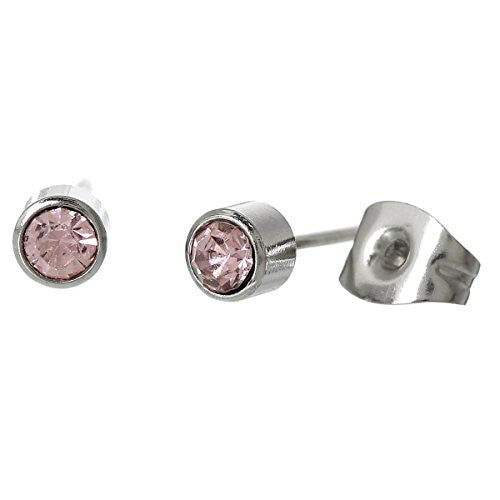 June Birthday Stainless Steel Post Stud Earrings with  Rhinestone