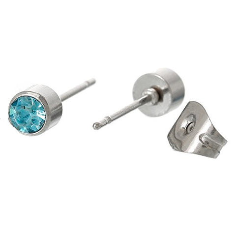 March Birthday Stainless Steel Post Stud Earrings with  Rhinestone - Sexy Sparkles Fashion Jewelry - 2