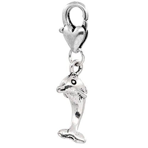 Clip on Dolphin Charm Pendant for European Jewelry w/ Lobster Clasp - Sexy Sparkles Fashion Jewelry - 1