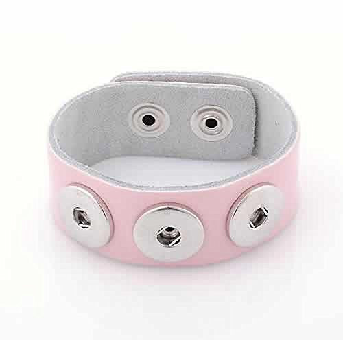 Pink Leather Copper Buckle Chunk Bracelets White Fit Snaps Chunk Buttons 24cmx2.4cm - Sexy Sparkles Fashion Jewelry