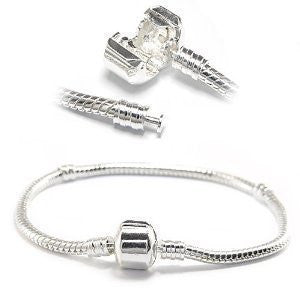 Silver Tone Snake Chain Classic Bead Barrel Clasp Bracelet for Beads Charms.7.0 - Sexy Sparkles Fashion Jewelry