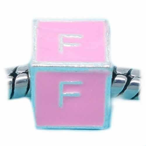 "F" Letter Square Charm Beads Pink Enamel for Snake Chain Charm Bracelets