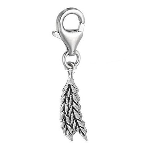 Clip-on Wheat Leaf Dangle Charm Pendant for European Clip on Charm Jewelry w/ Lobster Clasp