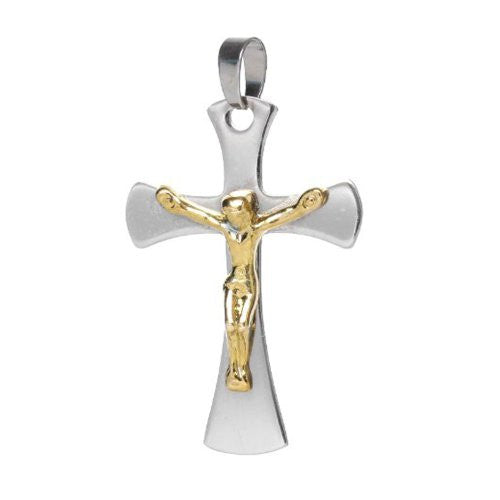 Stainless Steel Charm Pendants Cross Silver Tone & Golden Jesus Pattern 5.7cm x 3.2cm