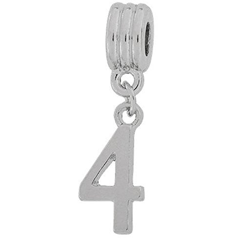 Lucky Numbers 4 Dangle European Bead Compatible for Most European Snake Chain Bracelets