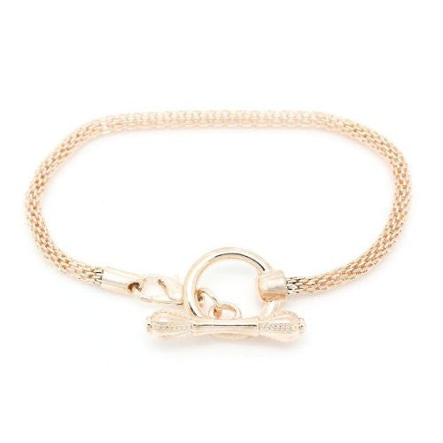 7.25 Rose Gold Tone Plated Base Toggle Clasp Snake Chain Charm W/lobster Clasp Bracelet