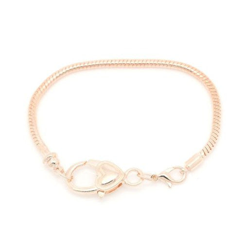 7.25 Rose Gold Heart Lobster Clasp Snake Chain Charm Bracelet - Sexy Sparkles Fashion Jewelry