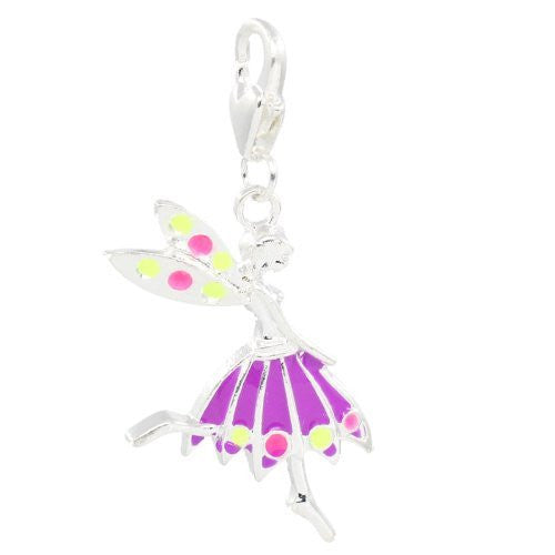 Clip on Purple Fairy Girl Pendant for European Jewelry w/ Lobster Clasp