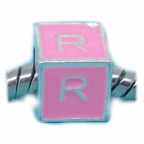 "R" Letter Square Charm Beads Pink Enamel European Bead Compatible for Most European Snake Chain Charm Bracelet - Sexy Sparkles Fashion Jewelry - 1