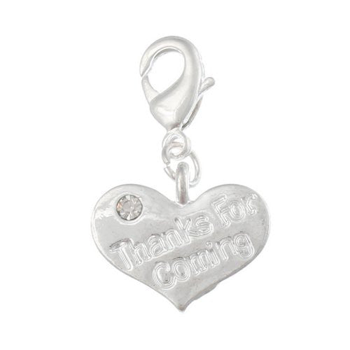 Thanks for Coming Heart Clear Crystal Clip On Charm Pendant for European Charm Jewelry w/ Lobster Clasp