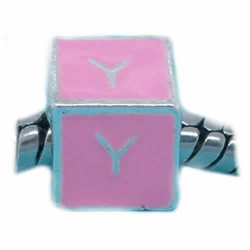 "Y" Letter Square Charm Beads Pink Enamel European Bead Compatible for Most European Snake Chain Charm Bracelet - Sexy Sparkles Fashion Jewelry - 1