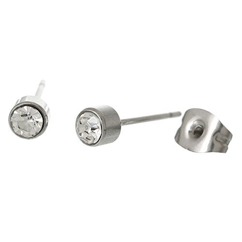 Clear April Birthstone Stainless Steel Post Stud Earrings with  Rhinestone