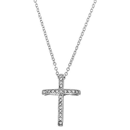 Fashion Jewelry Womens Necklace Silver Tone Cross Clear Rhinestone 43.5cm(17 1/8) Long