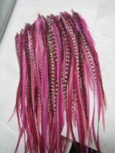 Feather Hair Extensions 6-10 Pink with Grizzly and Brown Feathers That Are Quality Salon - Sexy Sparkles Fashion Jewelry
