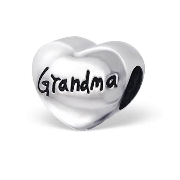 .925 Sterling Silver "Heart Grandma"  Charm Spacer Bead for Snake Chain Charm Bracelet - Sexy Sparkles Fashion Jewelry