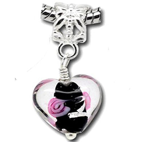Foil Glass Hearts Charm for Snake Chain Bracelets (Black)