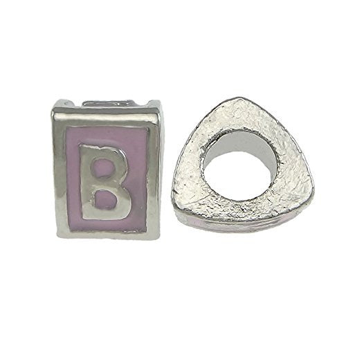 "B" LetterTriangle Charm Beads  Pink Spacer for Snake Chain Charm Bracelet