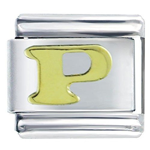 Gold plated base Letter P Italian Charm Bracelet Link