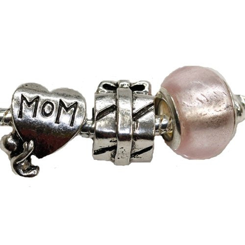 Mom Baby Heart, Gift and Pink Charm Bead for Snake Chain Bracelet - Sexy Sparkles Fashion Jewelry