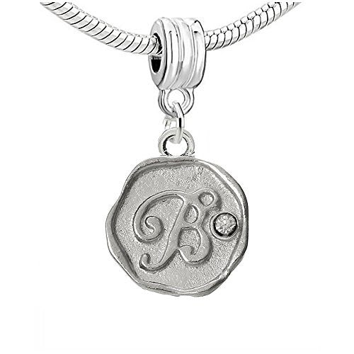 Alphabet Letter B Carved with Clear  Crystals Charm Dangle Bead Compatible with European Snake Chain Bracelets - Sexy Sparkles Fashion Jewelry