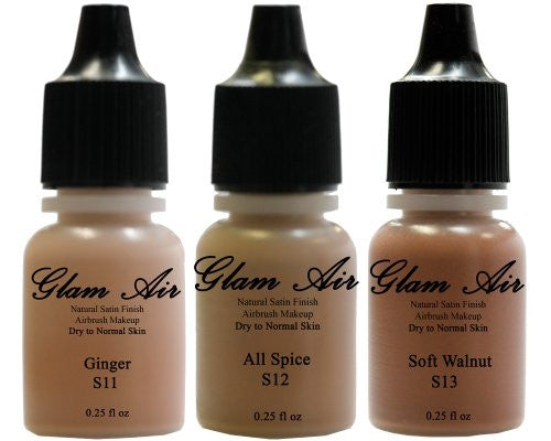 Glam Air Airbrush Water-based Foundation in Set of Three (3) Assorted Tan Satin Shades S11-S12-S13 0.25oz - Sexy Sparkles Fashion Jewelry - 1