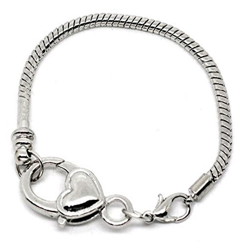 6.25" Heart Lobster Clasp Charm Bracelet Silver Tone for European Charms