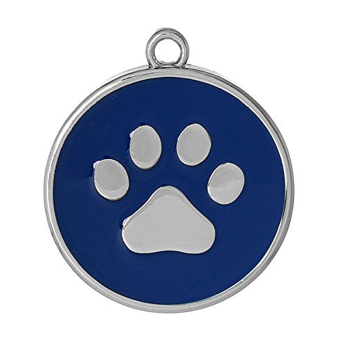 Dark Blue Dog Paw Print Charm Pendant for Necklace
