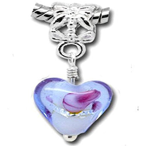 Foil Glass Heart for Snake Chain Bracelets (Blue)