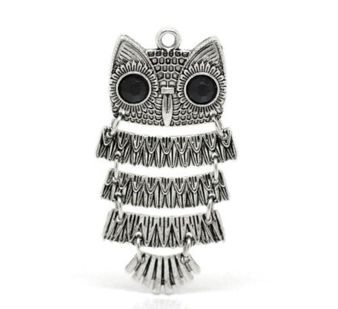 Black Rhinestone Owl Charm Pendant for Necklace - Sexy Sparkles Fashion Jewelry - 4