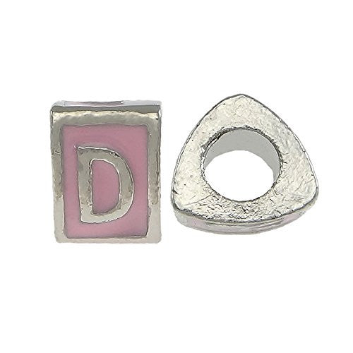 "D" Letter Triangle Charm Beads  Pink Spacer for Snake Chain Charm Bracelet