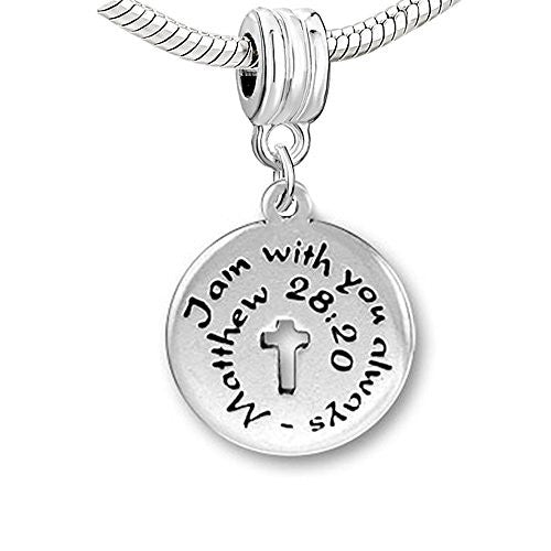 I Am with You Always Cross Religious Charm Bead Compatible with European Snake Chain Bracelet - Sexy Sparkles Fashion Jewelry