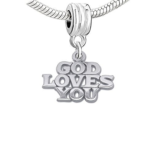 God Loves You Religious Charm Bead Compatible with European Snake Chain Bracelet