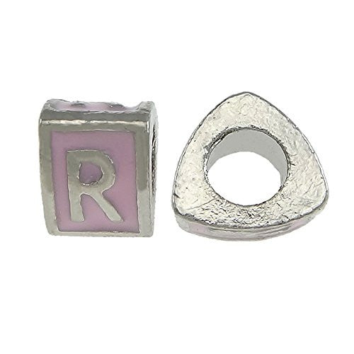 "R" Letter Triangle Charm Beads Pink Spacer for Snake Chain Charm Bracelet