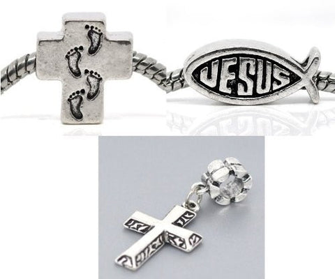 Set of Three (3) Religious Charm Beads for European Snake Chain Charm Bracelet - Sexy Sparkles Fashion Jewelry - 2