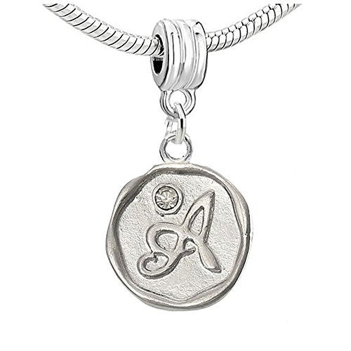 Alphabet Letter A Carved with Clear  Crystals Charm Dangle Bead Compatible with European Snake Chain Bracelets - Sexy Sparkles Fashion Jewelry