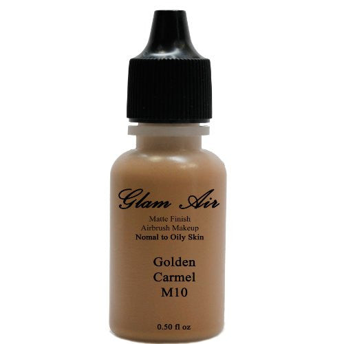Large Bottle Airbrush Makeup Foundation Matte Finish M10 Golden Carmel Water-based Makeup Lasting All Day 0.50 Oz Bottle By Glam Air