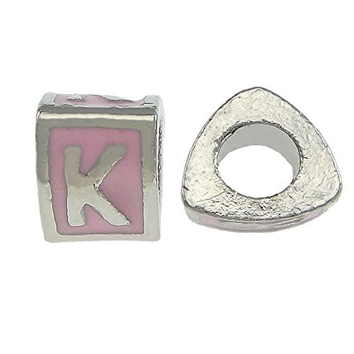 "K" Letter Triangle Charm Beads Pink Spacer for Snake Chain Charm Bracelet