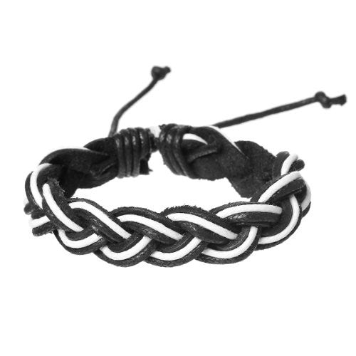 White & Black Cowhide Rope Braided Bracelet - Sexy Sparkles Fashion Jewelry - 1