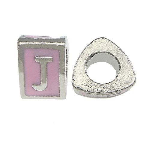 "J" Letter Triangle Charm Beads Pink Spacer for Snake Chain Charm Bracelet