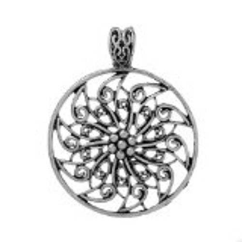 Charm Pendant Round Silver Tone Flower Design - Sexy Sparkles Fashion Jewelry