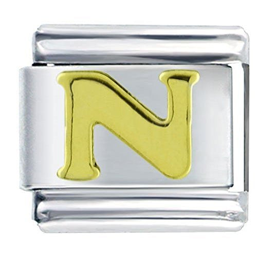 Gold plated base Letter N Italian Charm Bracelet Link - Sexy Sparkles Fashion Jewelry - 1