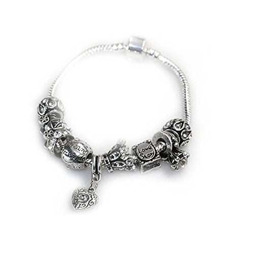 6.0" Love Story Charm Bracelet Pandora Style, Snake chain bracelet and charms as pictured