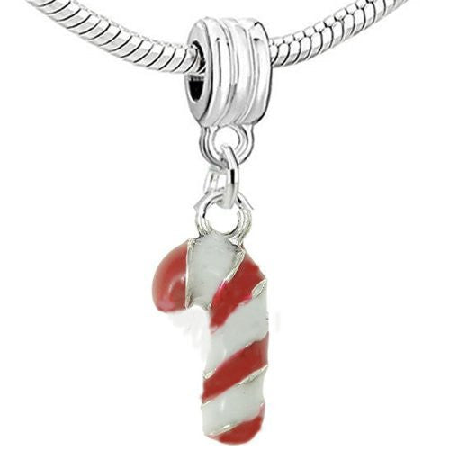 3d Christmas Candy Cane Charm Dangle European Bead Compatible for Most European Snake Chain Bracelet